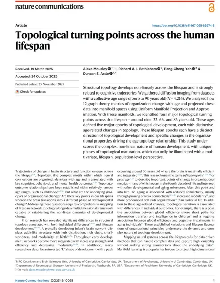 Nature Communications Topological Turning Points Across The Human Lifespan