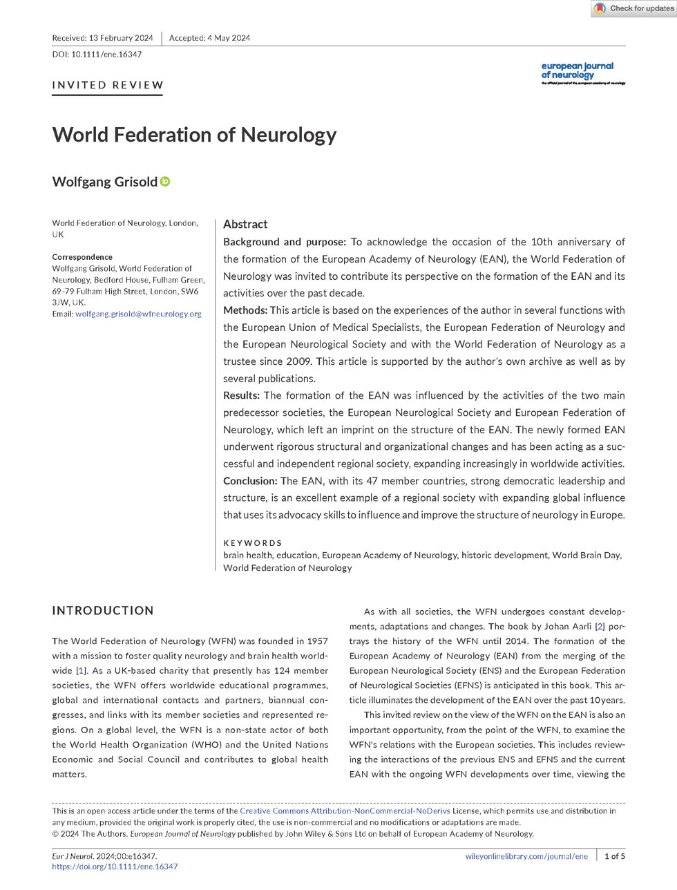 Euro J of Neurology June 2024 Grisold World Federation of Neurology