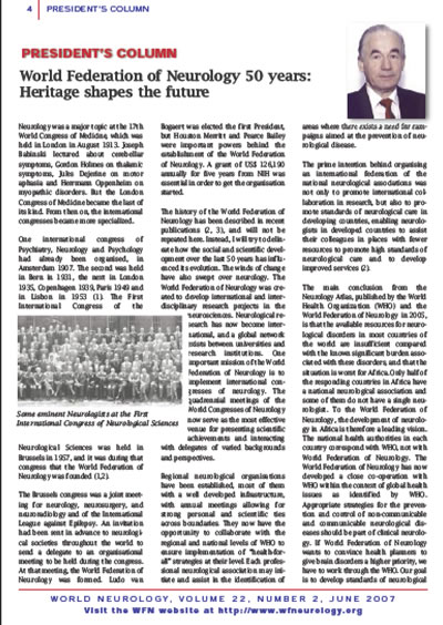 World Federation of Neurology 50 years: Heritage shapes the future