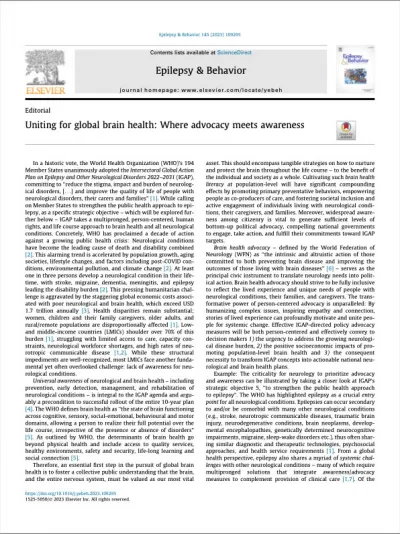 Epilepsy and Behavious Uniting for global brain health Where advocacy meets awareness