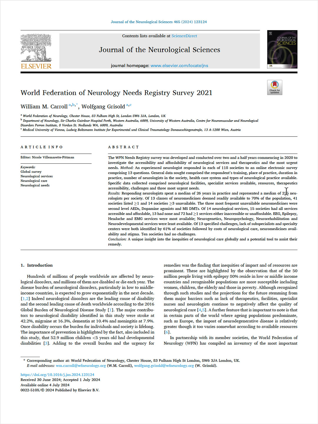 World Federation of Neurology Needs Registry Survey 2021