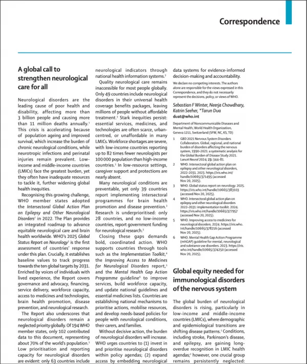 The Lancet A Global Call To Strengthen Neurological Care For All