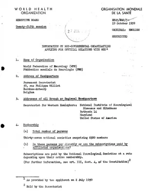 WFN Application For Official Relations With WHO In 1959  EB25 NGO 5 Eng 1