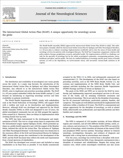 The Intersectoral Global Action Plan IGAP A unique opportunity for neurology across the globe 1